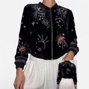 johnny was victoria silk embroidered velvet velour RARE full zip bomber jacket S